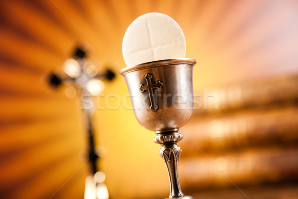 Stock photo: Eucharist, sacrament of communion, bright background, saturated 