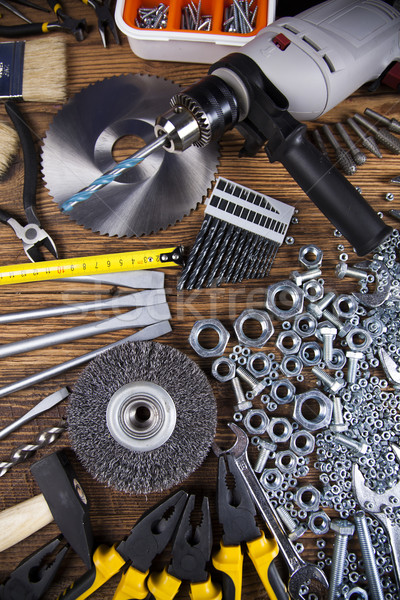Stock photo: Working tools on wooden background