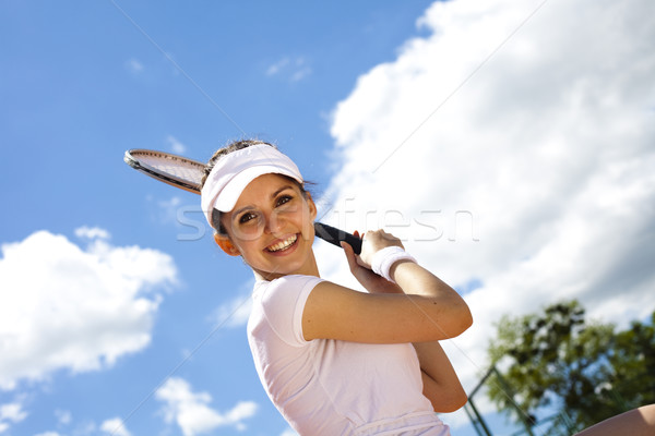 Young woman playing tennis, natural colorful tone Stock photo © JanPietruszka