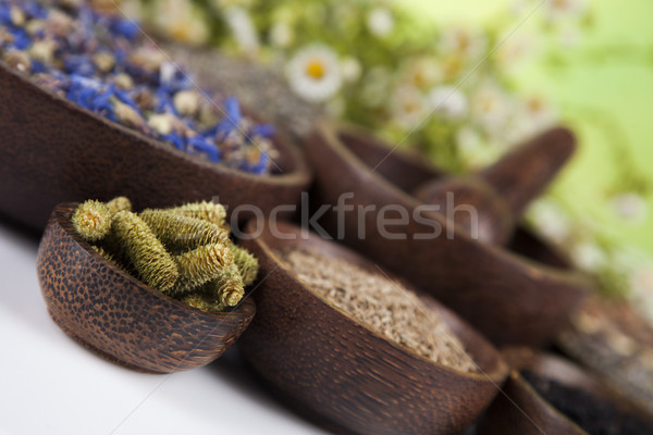 Natural remedy,Herbal medicine and wooden table background Stock photo © JanPietruszka