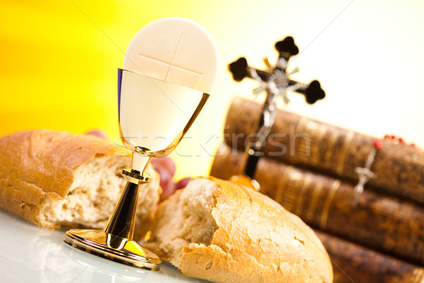 Stock photo: Eucharist, sacrament of communion, bright background, saturated 