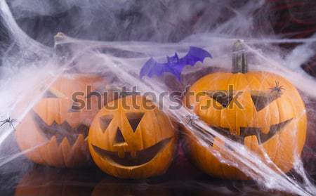 Halloween background with web and spider,pumpkin  Stock photo © JanPietruszka