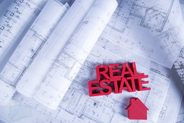 Real estate agency concept and blueprints  Stock photo © JanPietruszka