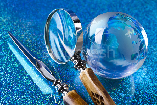 Travelling, magnifying glass and globe Stock photo © JanPietruszka