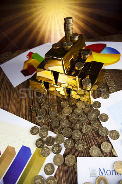 Gold Bars Münzen Sonnenuntergang Metall Finanzierung Stock foto © JanPietruszka