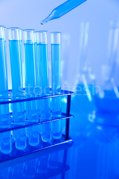 Stock foto: Chemischen · Labor · Glasgeschirr · Technologie · Glas · blau