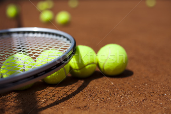 Tennisschläger Kugeln Gericht Hintergrund Sport Erde Stock foto © JanPietruszka