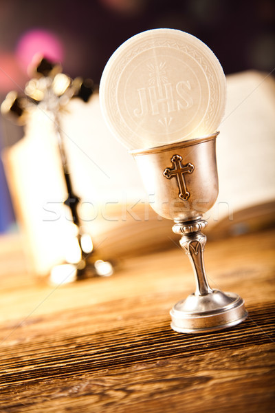Stock photo: Eucharist, sacrament of communion, bright background, saturated 
