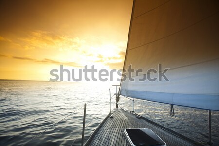 Winch with rope on sailing boat in the sea Stock photo © JanPietruszka