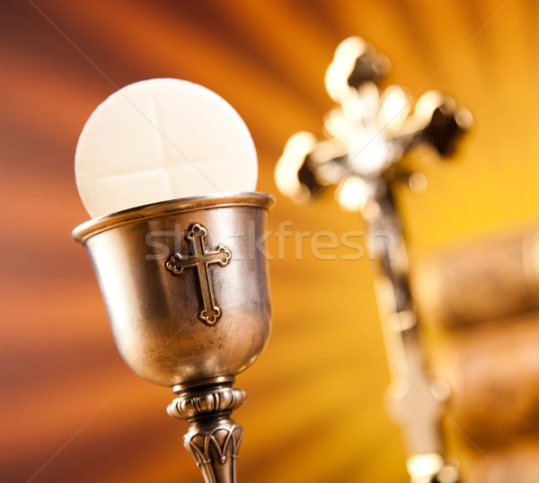Holy Communion Bread, Wine, bright background, saturated concept Stock photo © JanPietruszka