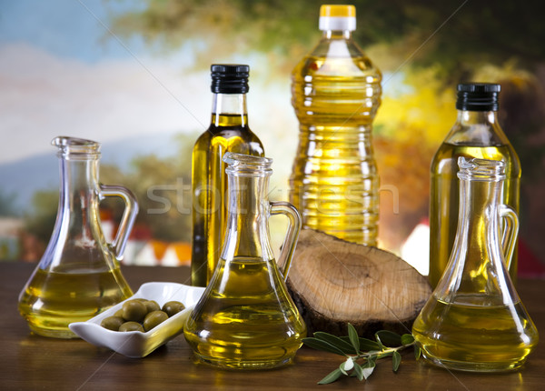 Stock photo: Olive oil and olives 