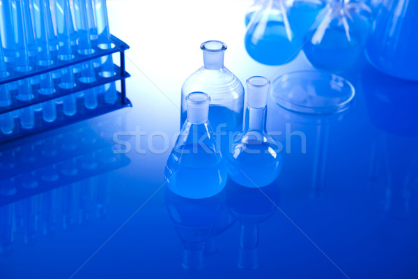 Foto stock: Laboratorio · cristalería · tecnología · vidrio · azul