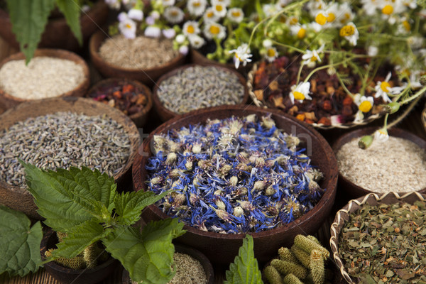 Natural medicine, wooden table background Stock photo © JanPietruszka