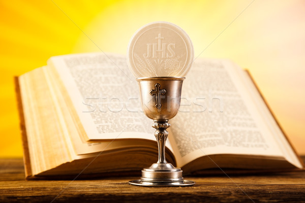 Holy Communion Bread, Wine, bright background, saturated concept Stock photo © JanPietruszka