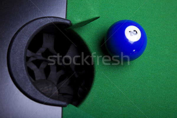 Billiard balls, cue on green table Stock photo © JanPietruszka