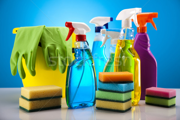 Zdjęcia stock: Produktów · czyszczących · pracy · domu · butelki · czerwony · usługi