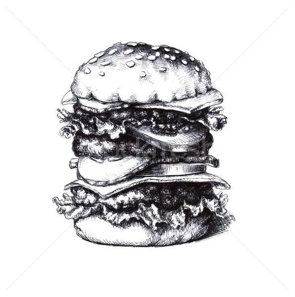 Hamburger Hand gezeichnet Skizze Kunst Brot Käse Stock foto © jara3000
