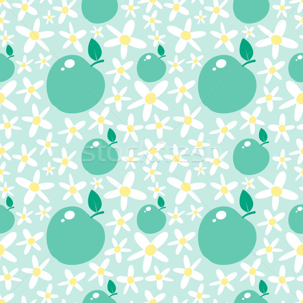 Green seamless pattern with apples and daisies Stock photo © jara3000
