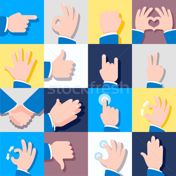 Stock photo: Collection of icons with hand gestures. Vector illustrations.