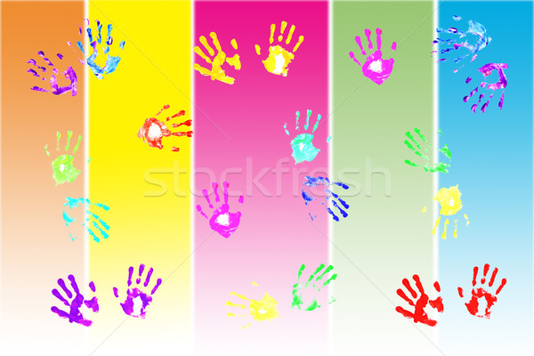 Actual handprints made by children on colorful background Stock photo © jarenwicklund