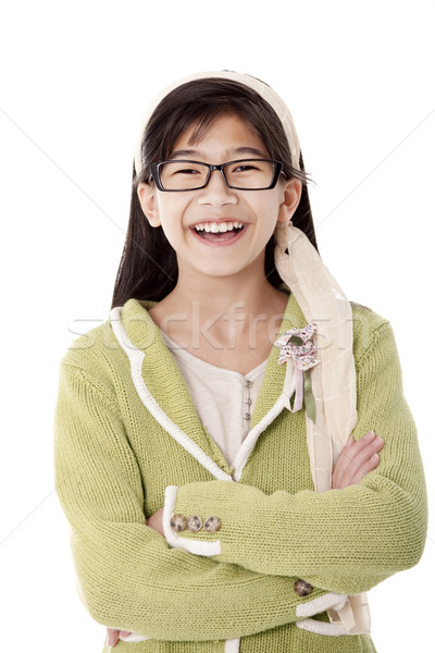 Stock foto: Lächelnd · junge · Mädchen · grünen · Pullover · glücklich