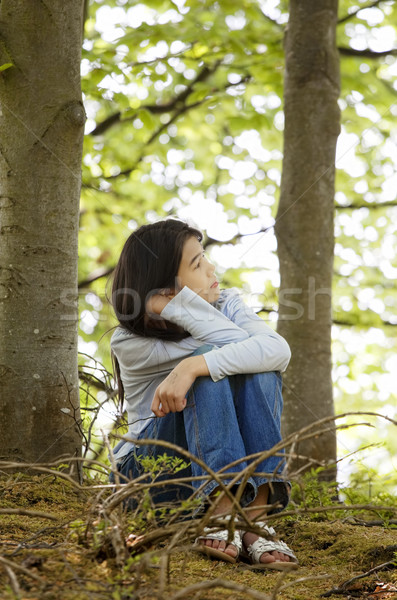 Foto stock: Dez · ano · velho · menina · sessão · mata