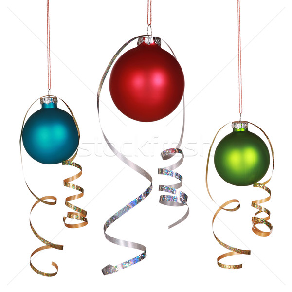 Drei Weihnachten Ornamente Gold Silber Bänder Stock foto © jarenwicklund