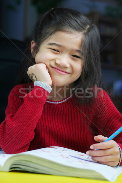 Enfant devoirs six ans fille nuit heureux [[stock_photo]] © jarenwicklund