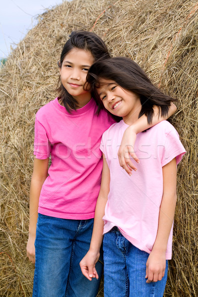 Zwei jungen Mädchen stehen Freunde rosa Stock foto © jarenwicklund