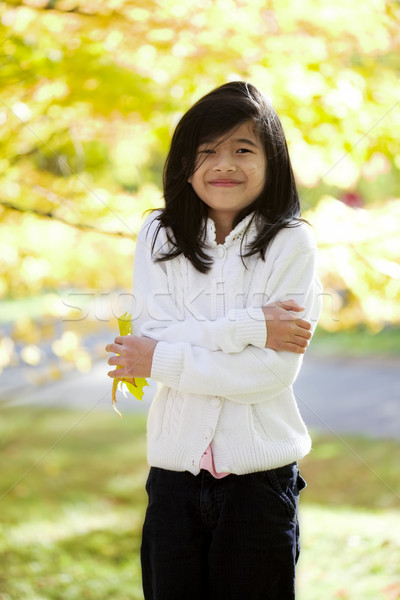 little biracial asian girl standing amongst bright autumn leaves Stock photo © jarenwicklund