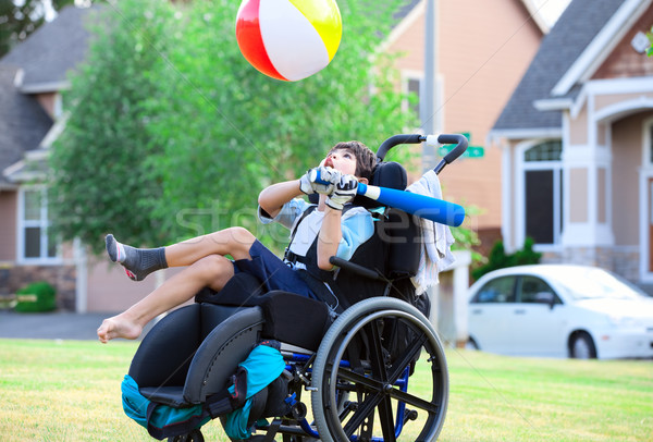 Niepełnosprawnych chłopca piłka bat parku mały Zdjęcia stock © jarenwicklund