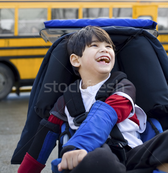 Mozgássérült ötéves fiú tolószék iskola orvosi Stock fotó © jarenwicklund