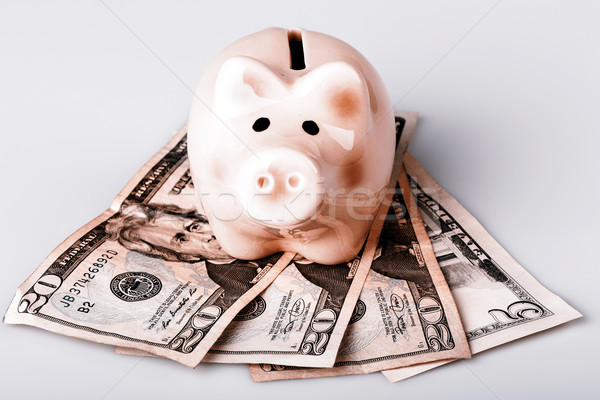 [[stock_photo]]: Porc · banque · dollar · argent · boîte