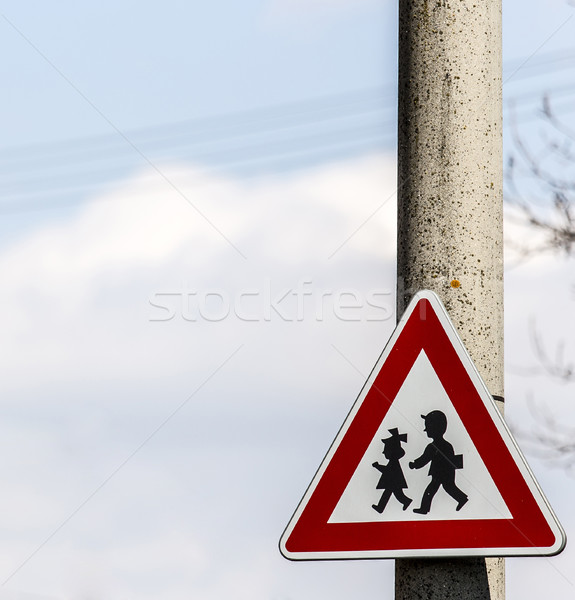 road sign with warning - protection of children near school Stock photo © jarin13