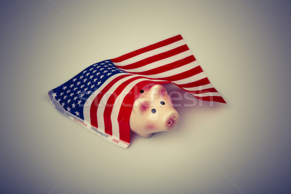 Disznó pénz doboz USA zászló aranyos Stock fotó © jarin13