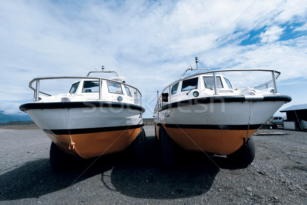 Stock fotó: Kétéltű · csónak · gleccser · tó · Izland · autó