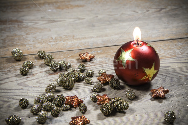 Karácsony dekoráció gyönyörű gyertya fapadló étel Stock fotó © jarin13