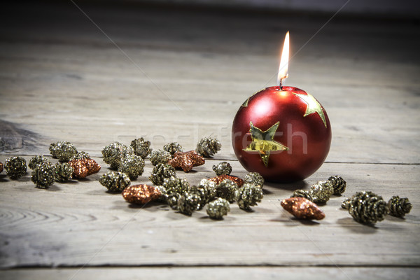 Stock fotó: Karácsony · dekoráció · gyönyörű · gyertya · fapadló · étel