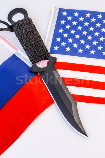 EUA Rusia banderas cuchillo conflicto Estados Unidos Foto stock © jarin13