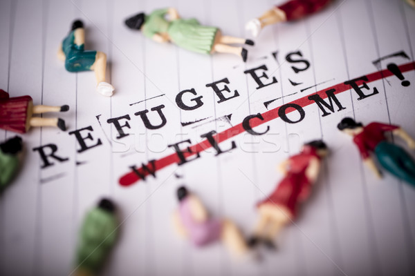 refugees welcome strikethrough text on paper Stock photo © jarin13