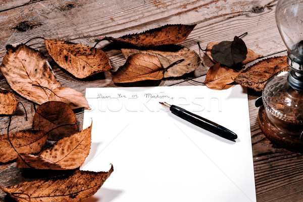 Eski moda mektup kalem ahşap yaprak arka plan Stok fotoğraf © jarin13