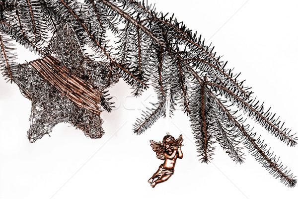 Karácsony dekoráció arany angyal zöld ág Stock fotó © jarin13