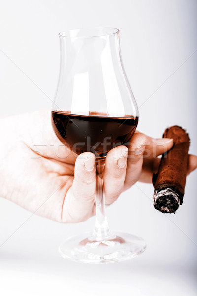 Alten Weinbrand Glas Zigarre männlich Hand Stock foto © jarin13