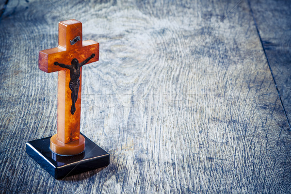 Beautiful old cross with jesus on the old wooden floor Stock photo © jarin13