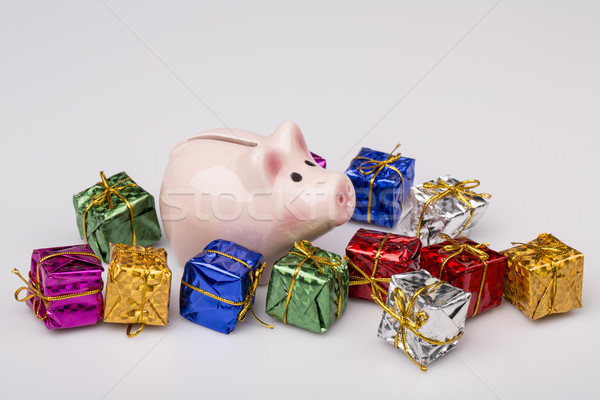 Pig money box between christmas gift Stock photo © jarin13