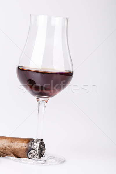 Beautiful cognac with cuban cigar on white background Stock photo © jarin13