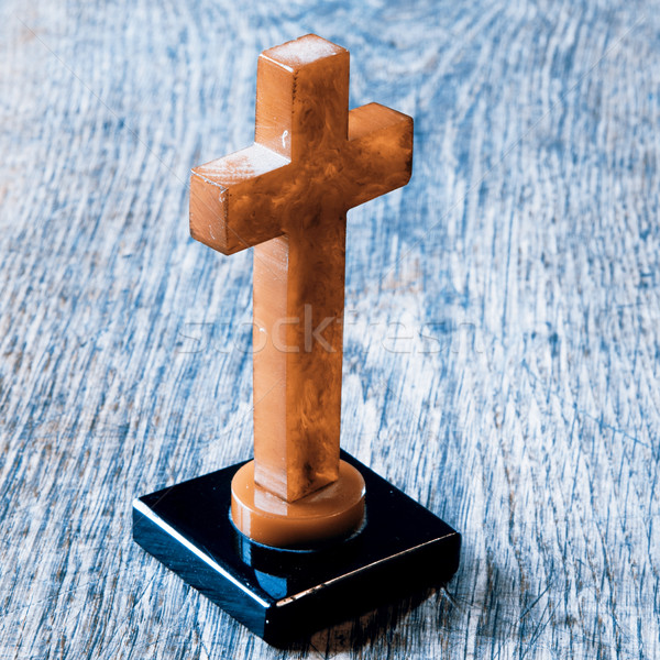 Beautiful old cross with jesus on the old wooden floor Stock photo © jarin13