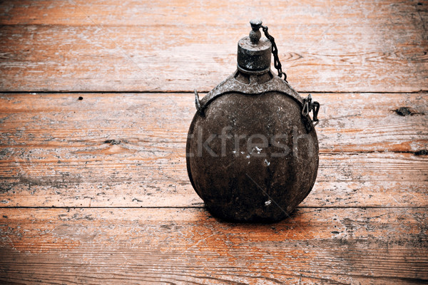 старые армии бутылку Vintage деревянный пол воды Сток-фото © jarin13