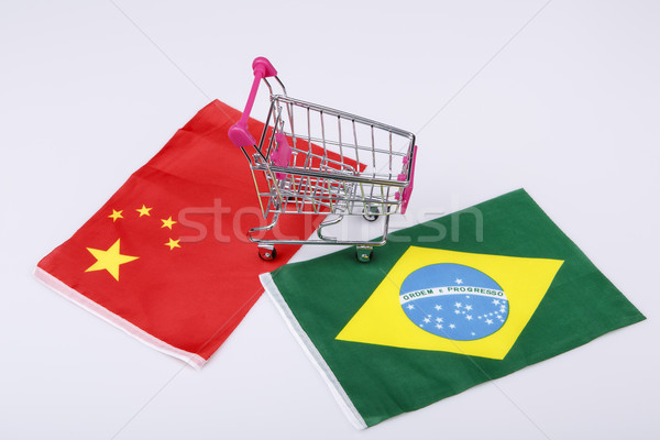 Shopping cart with Brasil and China flag Stock photo © jarin13
