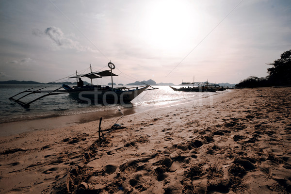 Stockfoto: Boot · mooie · zonsondergang · wolken · landschap · achtergrond